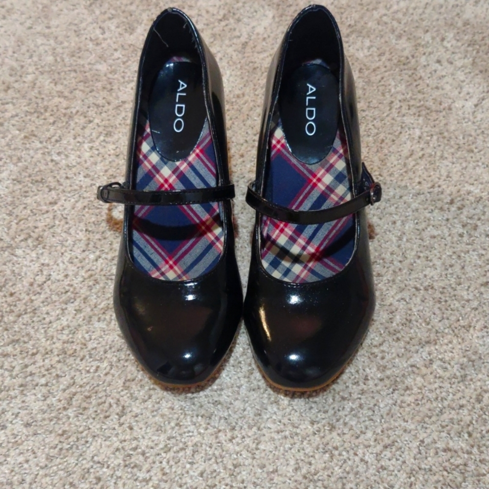 Black Mary Jane wedge heels